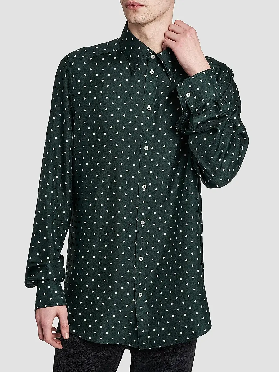 Dolce & Gabbana Men's Polka Dot Silk Button-Front Shirt | Thumbnail 4 Dolce & Gabbana Men's Polka Dot Silk Button-Front Shirt | Thumbnail 4