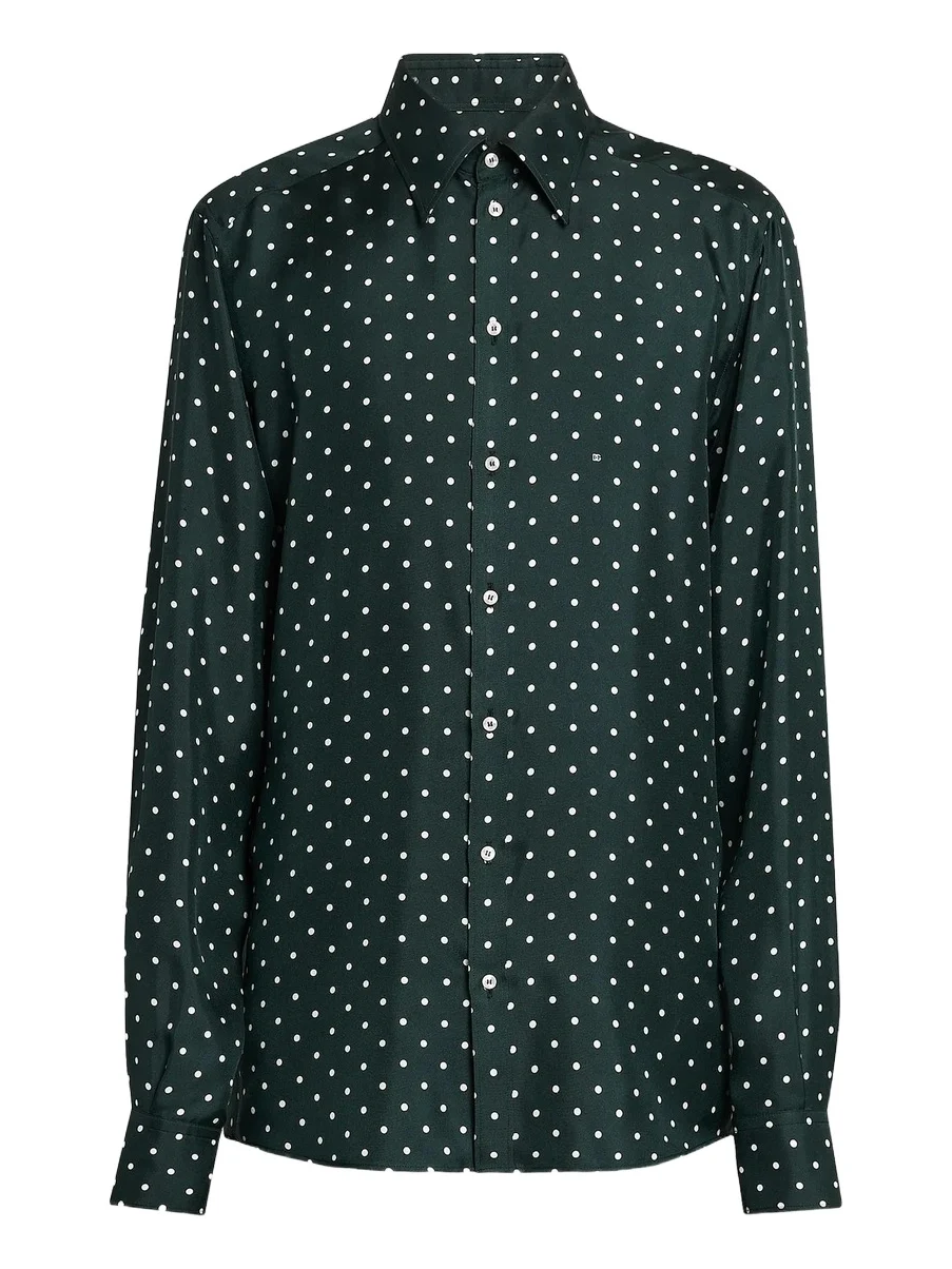 Dolce & Gabbana Men's Polka Dot Silk Button-Front Shirt