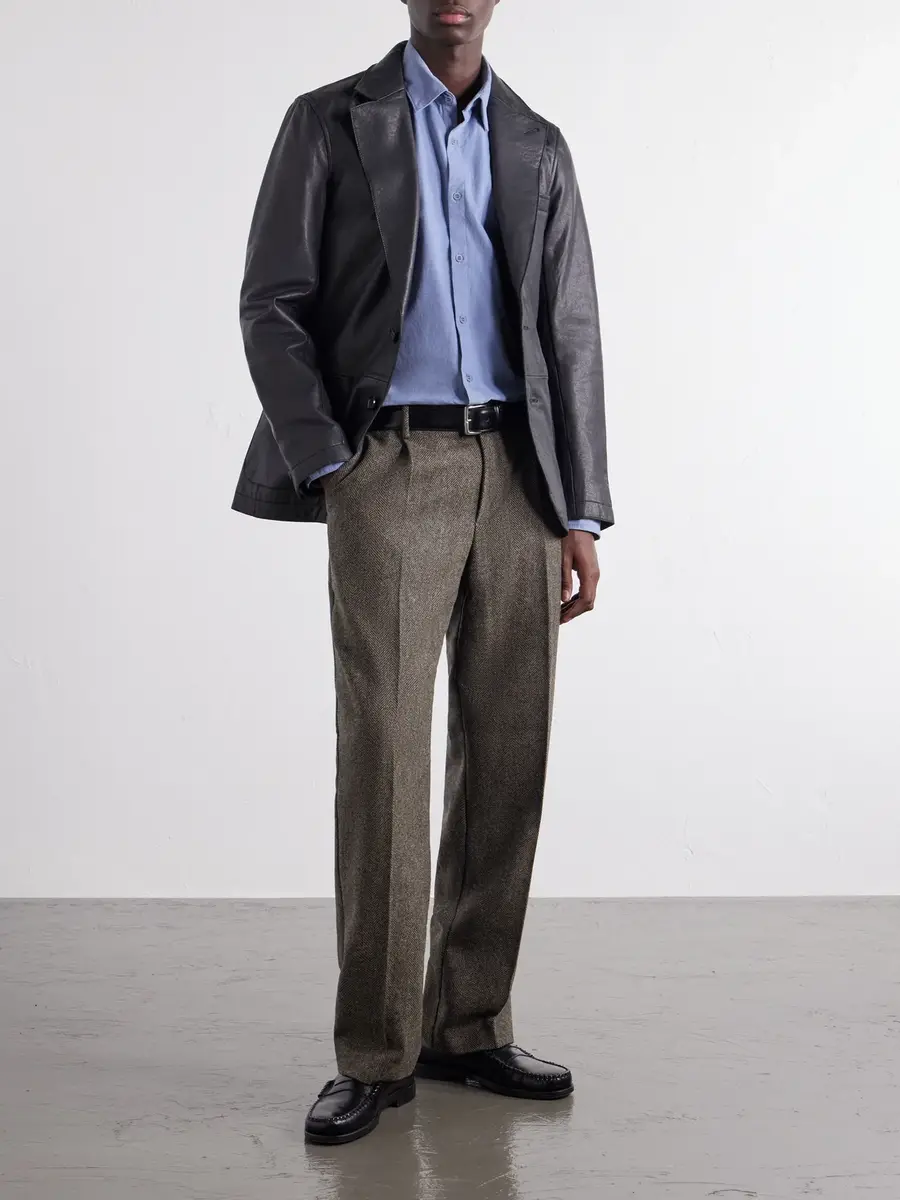 Portuguese Flannel Straight-Leg Pleated Wool Herringbone Trousers - Men | Thumbnail 2