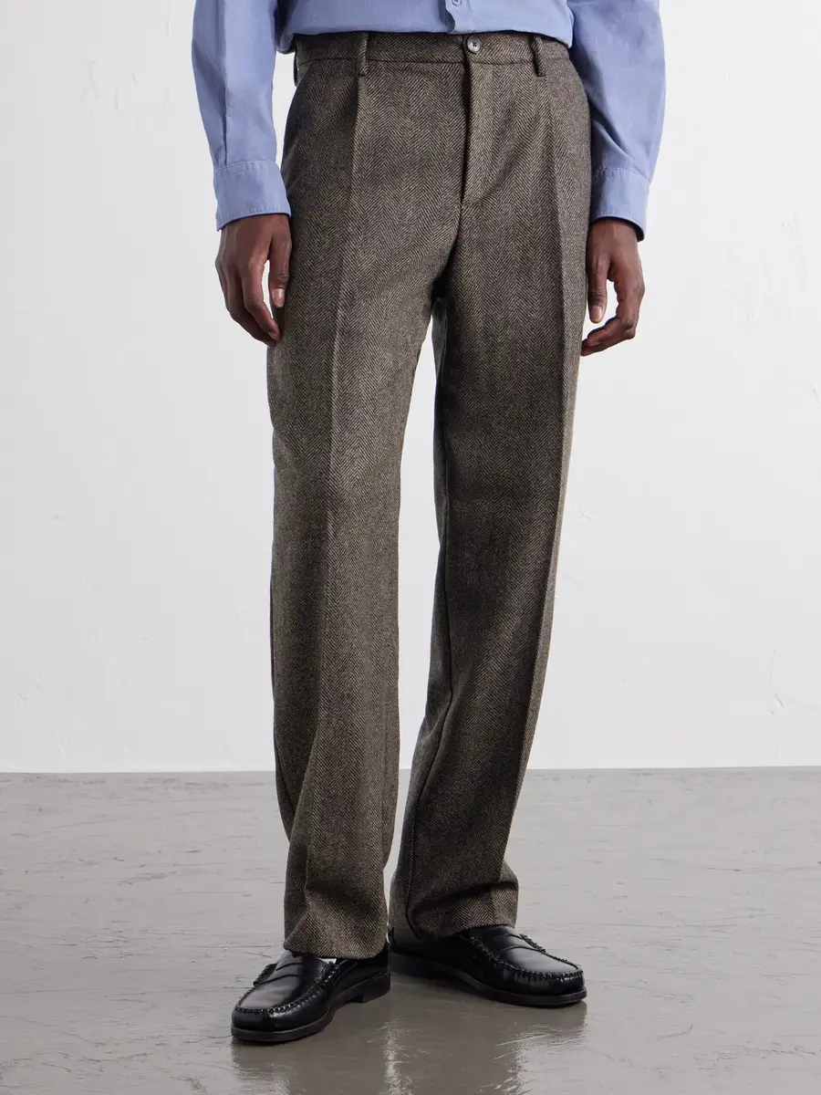 Portuguese Flannel Straight-Leg Pleated Wool Herringbone Trousers - Men | Thumbnail 3
