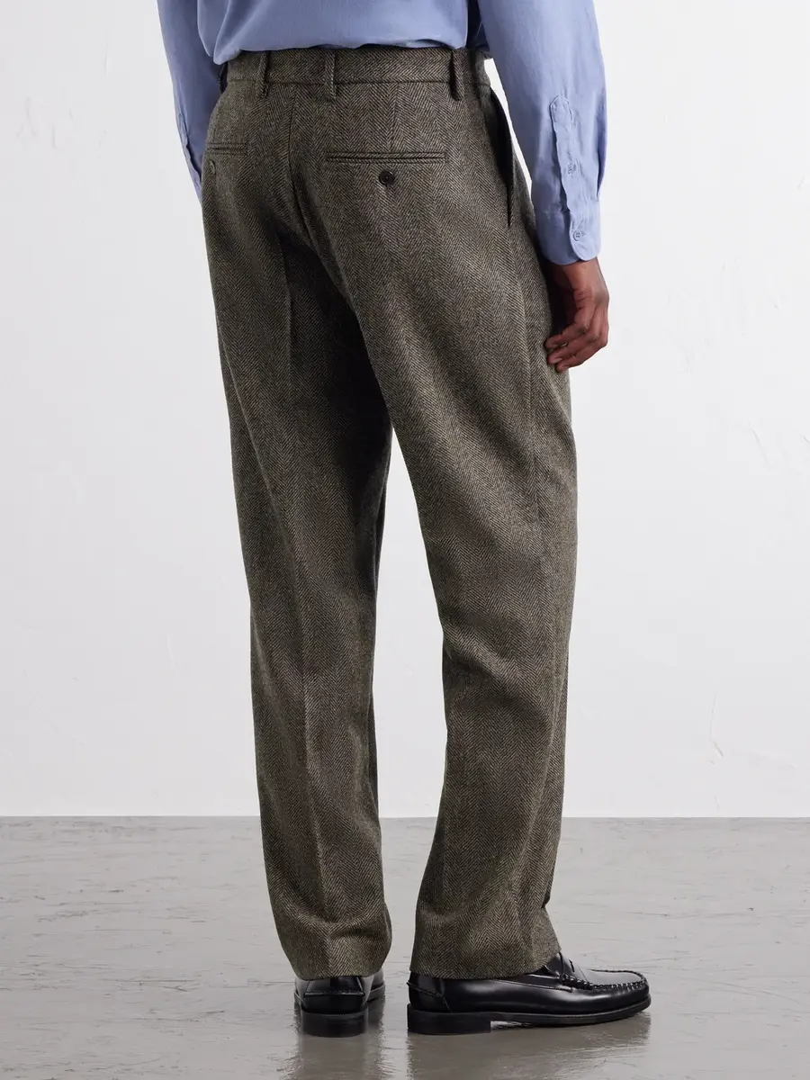 Portuguese Flannel Straight-Leg Pleated Wool Herringbone Trousers - Men | Thumbnail 4