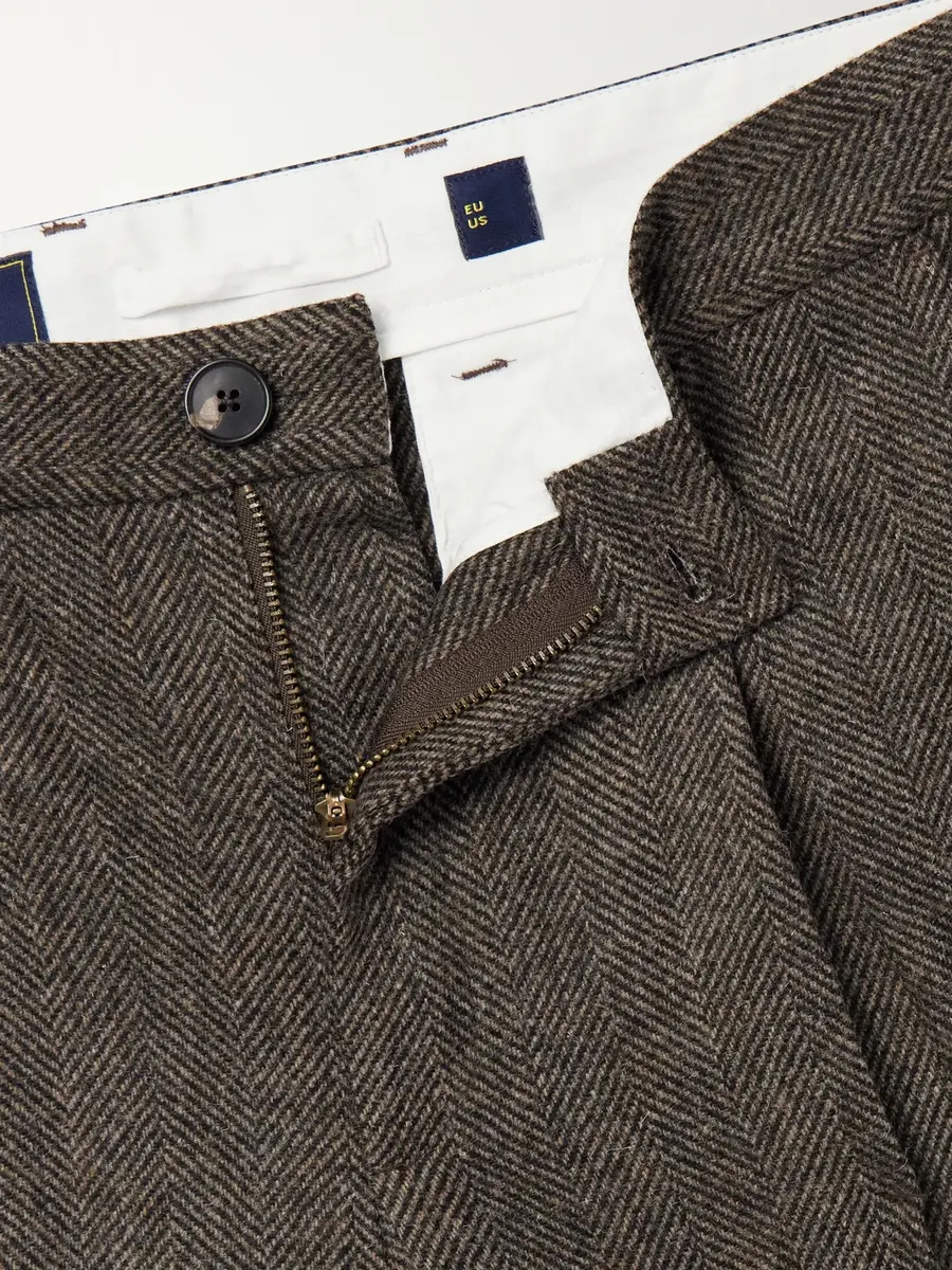 Portuguese Flannel Straight-Leg Pleated Wool Herringbone Trousers - Men | Thumbnail 6