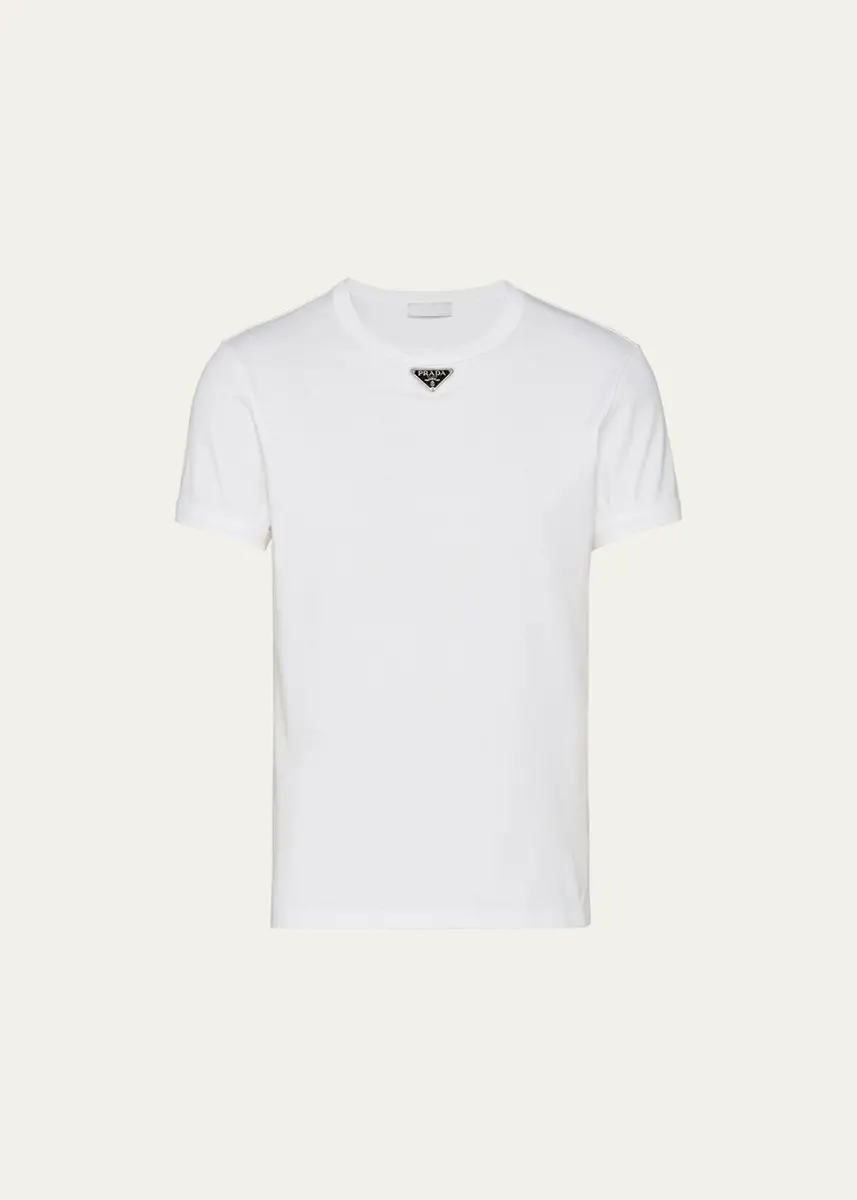 Prada Men's T-Shirt with Enameled Triangle Logo | Thumbnail 2 Prada Men's T-Shirt with Enameled Triangle Logo | Thumbnail 2