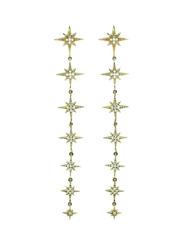 14K Yellow Gold & 0.25 TCW Diamond Starburst Drop Earrings