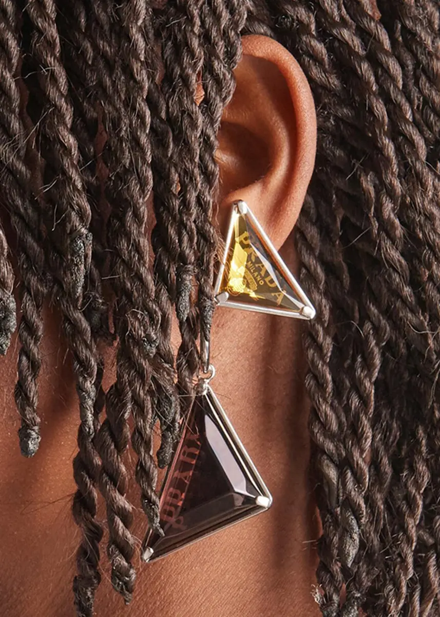 Prada Triangle Embellished Clip Earrings | Thumbnail 2 Prada Triangle Embellished Clip Earrings | Thumbnail 2