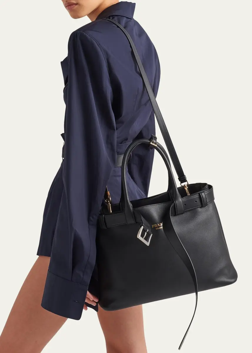 Prada Large Buckle Grain Leather Top-Handle Bag | Thumbnail 2 Prada Large Buckle Grain Leather Top-Handle Bag | Thumbnail 2