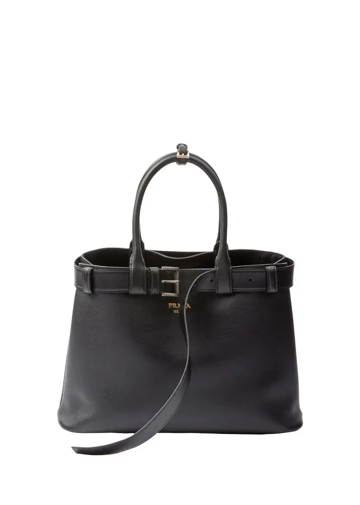Prada Large Buckle Grain Leather Top-Handle Bag