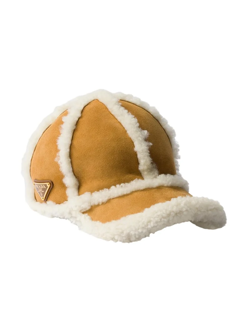 Prada Suede & Lamb Shearling Baseball Cap