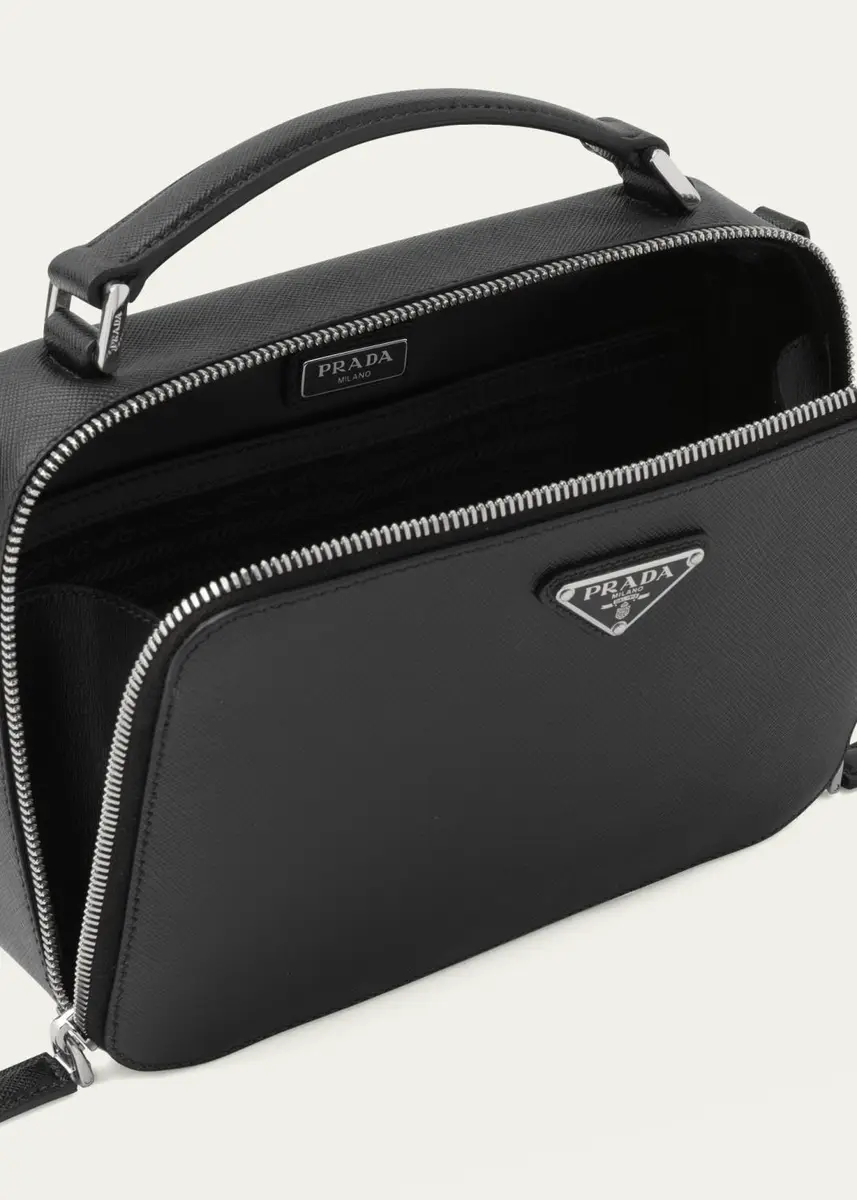 Prada Men's Saffiano Leather Brique Crossbody Bag w/ Nylon Strap | Thumbnail 4 Prada Men's Saffiano Leather Brique Crossbody Bag w/ Nylon Strap | Thumbnail 4
