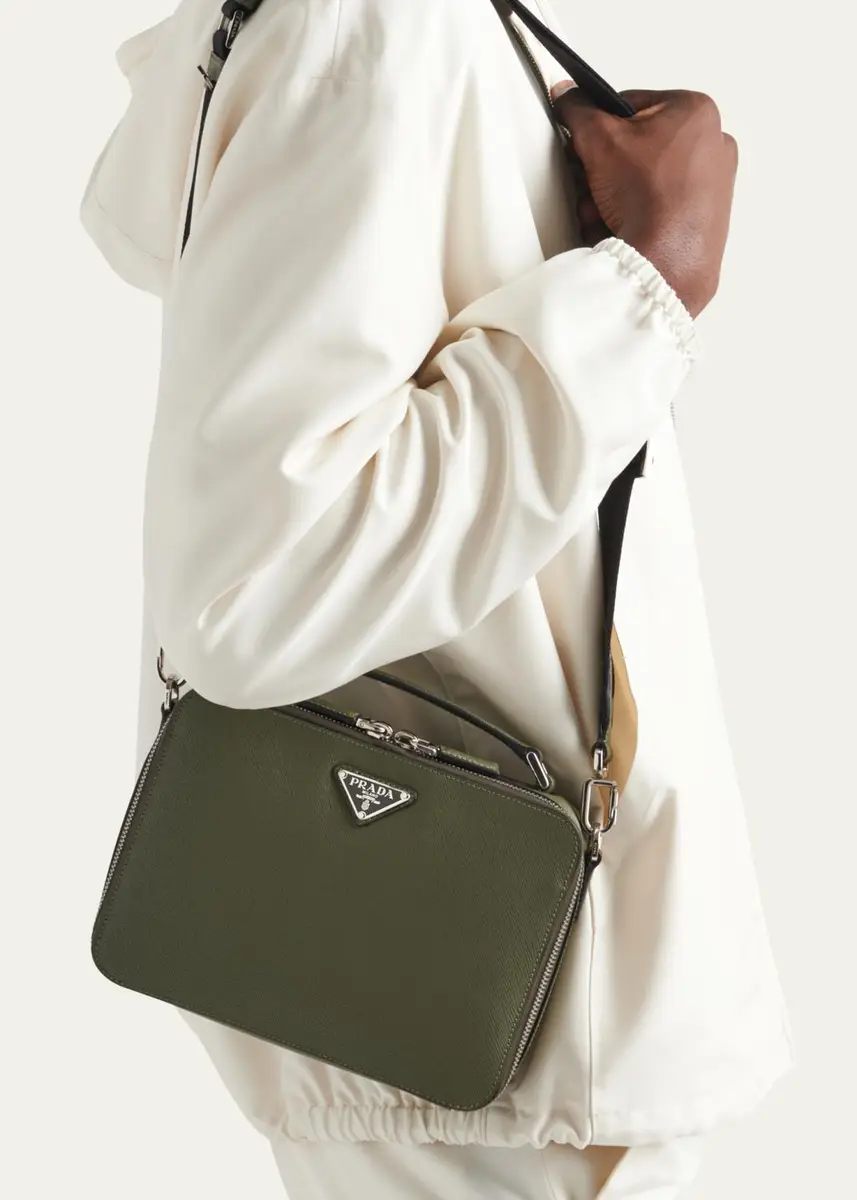 Prada Men's Saffiano Leather Brique Crossbody Bag w/ Nylon Strap | Thumbnail 5 Prada Men's Saffiano Leather Brique Crossbody Bag w/ Nylon Strap | Thumbnail 5