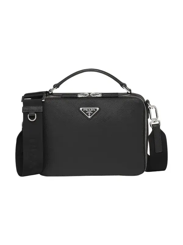 Prada Men's Saffiano Leather Brique Crossbody Bag w/ Nylon Strap