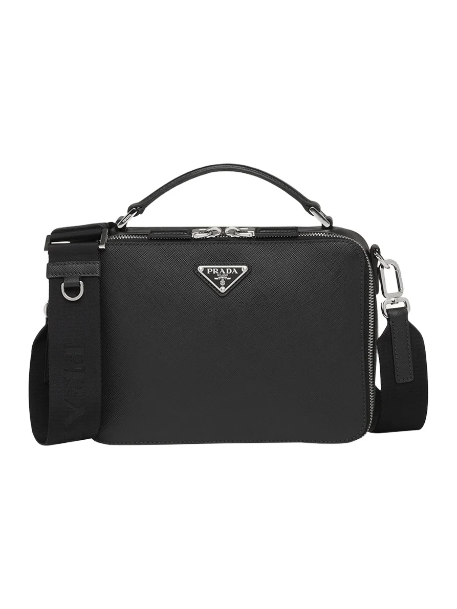 Prada Men's Saffiano Leather Brique Crossbody Bag w/ Nylon Strap