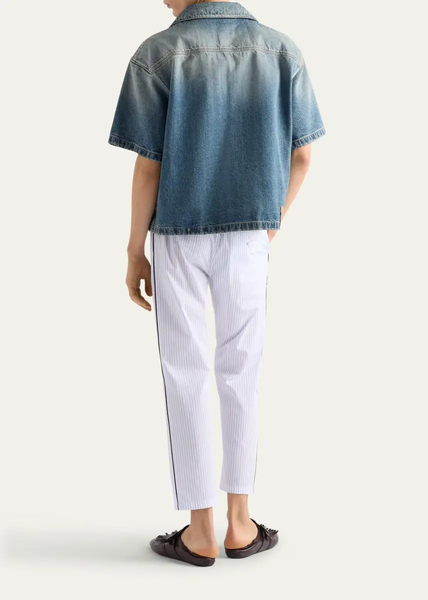 Prada Men's Denim Boxy-Fit Bowling Shirt | Thumbnail 3 Prada Men's Denim Boxy-Fit Bowling Shirt | Thumbnail 3