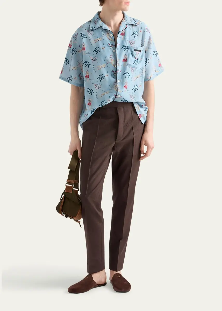 Prada Men's Hawaiian-Print Short-Sleeve Shirt | Thumbnail 2