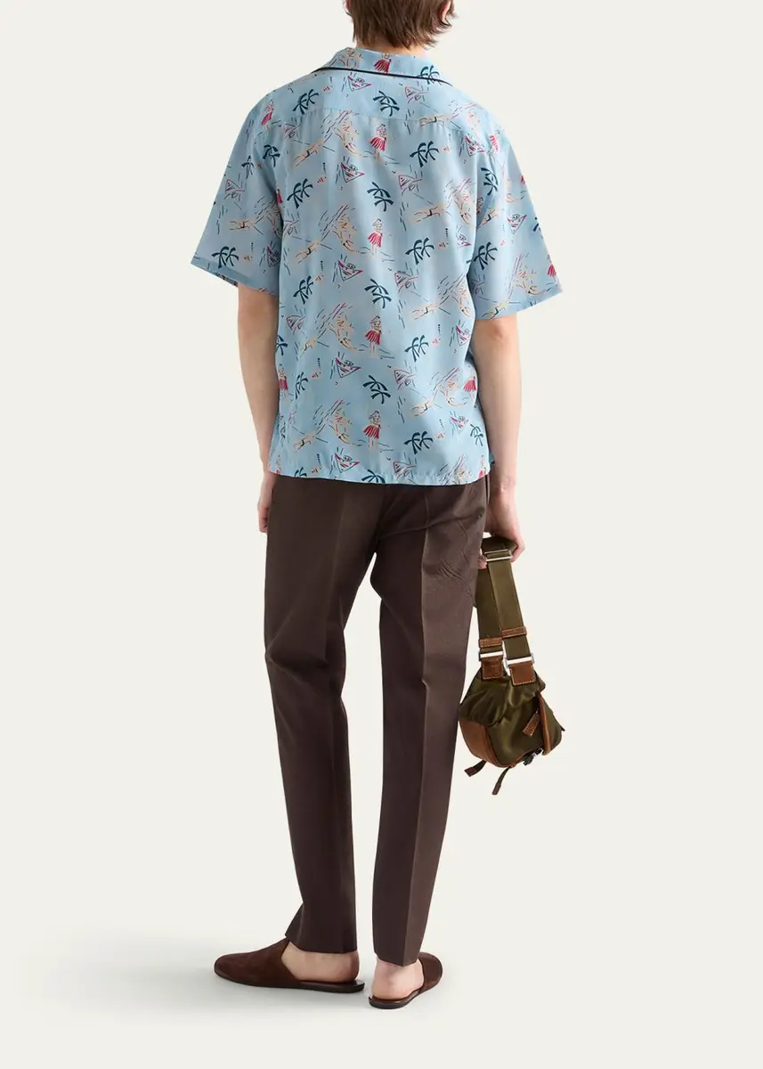 Prada Men's Hawaiian-Print Short-Sleeve Shirt | Thumbnail 3