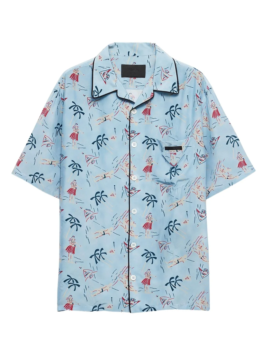 Prada Men's Hawaiian-Print Short-Sleeve Shirt