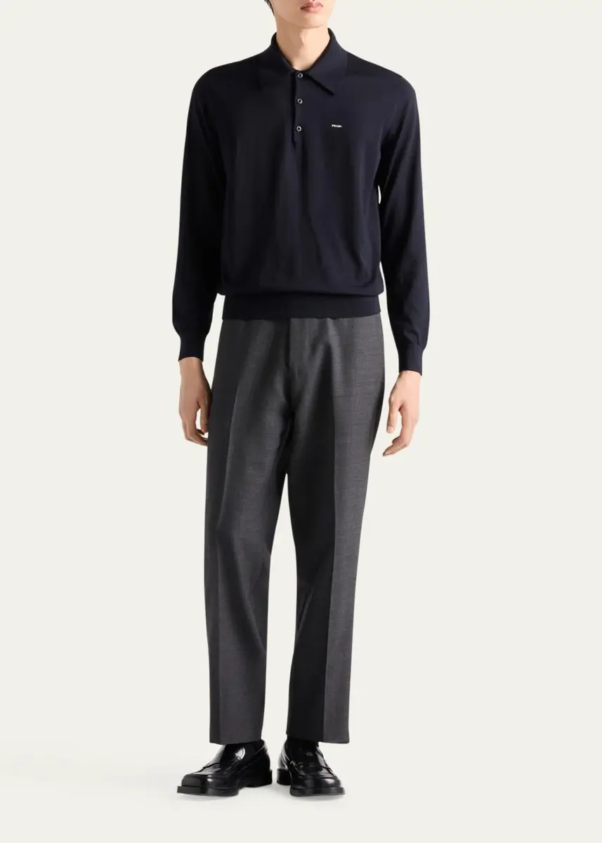 Prada Men's Superfine Wool Small Logo Crewneck Sweater | Thumbnail 2