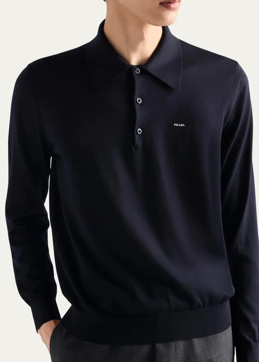 Prada Men's Superfine Wool Small Logo Crewneck Sweater | Thumbnail 4