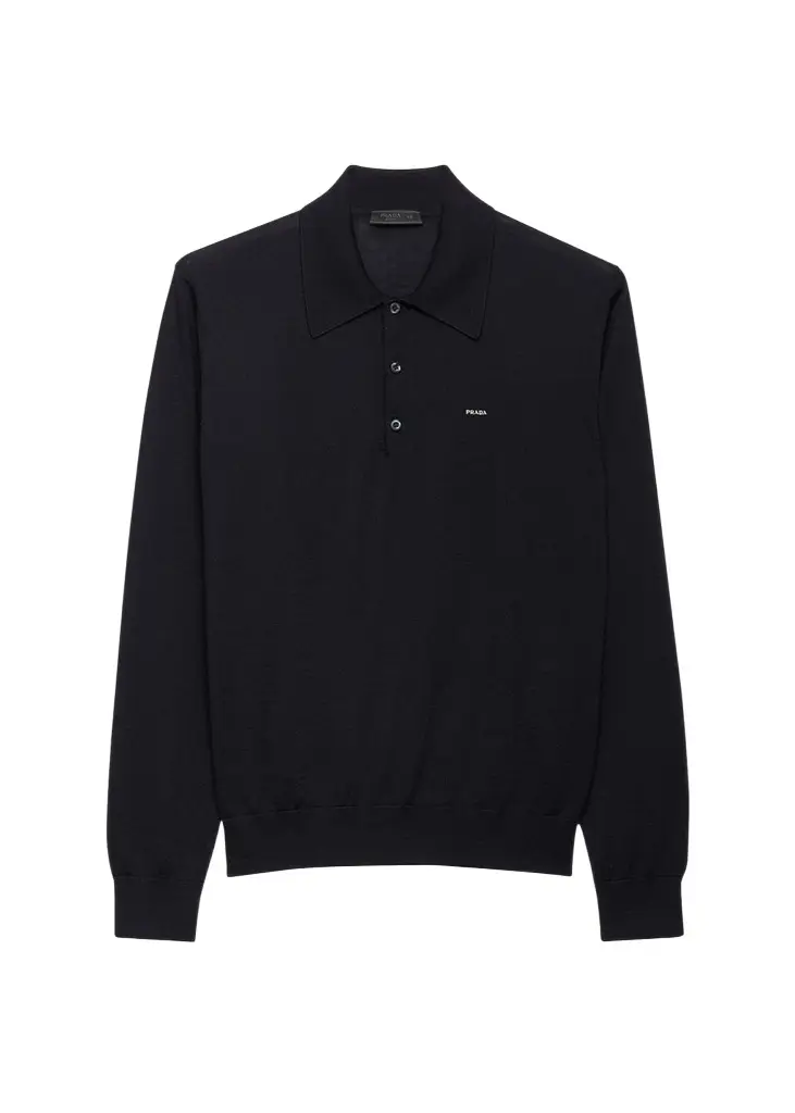 Prada Men's Superfine Wool Small Logo Crewneck Sweater