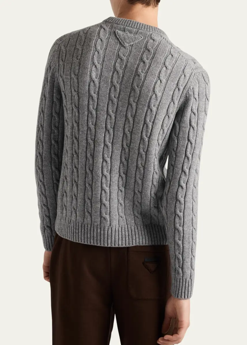 Prada Men's Cashmere Cable Knit Crewneck Sweater | Thumbnail 3 Prada Men's Cashmere Cable Knit Crewneck Sweater | Thumbnail 3