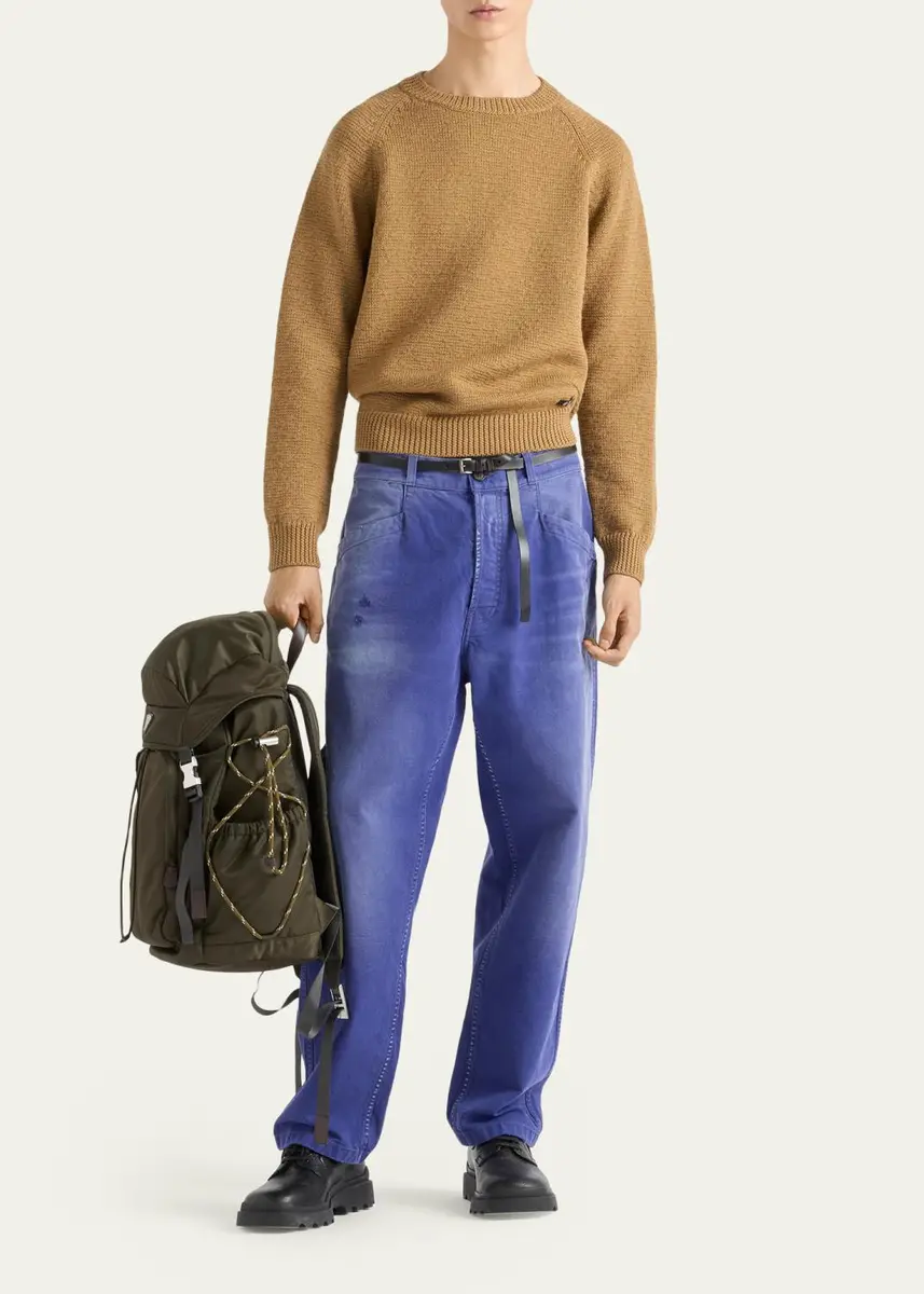 Prada Men's Boxy-Fit Wool Knit Crewneck Sweater | Thumbnail 2 Prada Men's Boxy-Fit Wool Knit Crewneck Sweater | Thumbnail 2