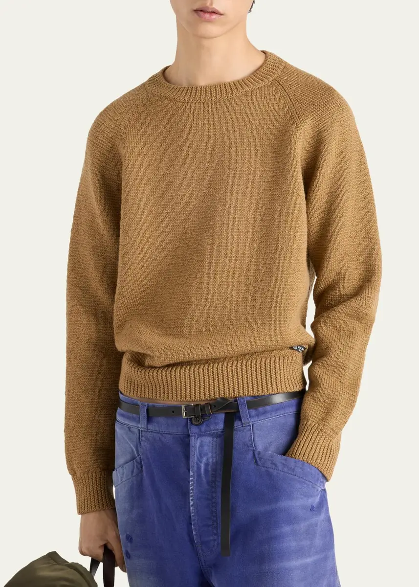 Prada Men's Boxy-Fit Wool Knit Crewneck Sweater | Thumbnail 4 Prada Men's Boxy-Fit Wool Knit Crewneck Sweater | Thumbnail 4