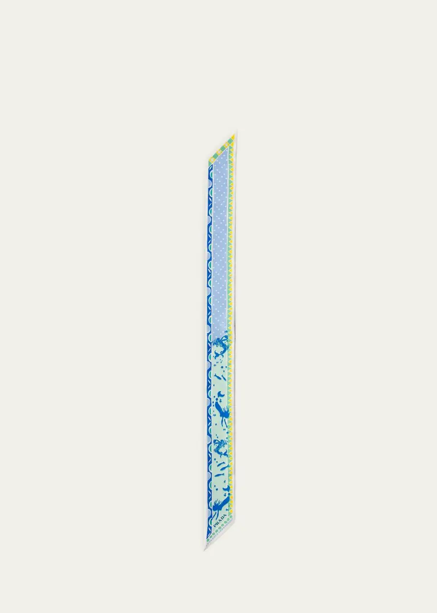 Prada Double Match Mermaid-Print Silk Twill Skinny Scarf | Thumbnail 2 Prada Double Match Mermaid-Print Silk Twill Skinny Scarf | Thumbnail 2