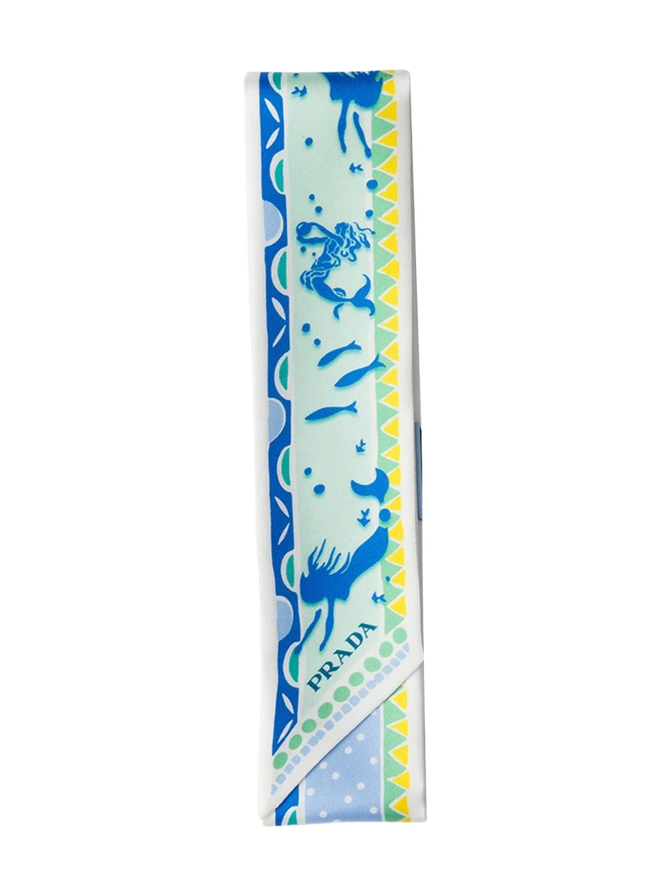 Prada Double Match Mermaid-Print Silk Twill Skinny Scarf