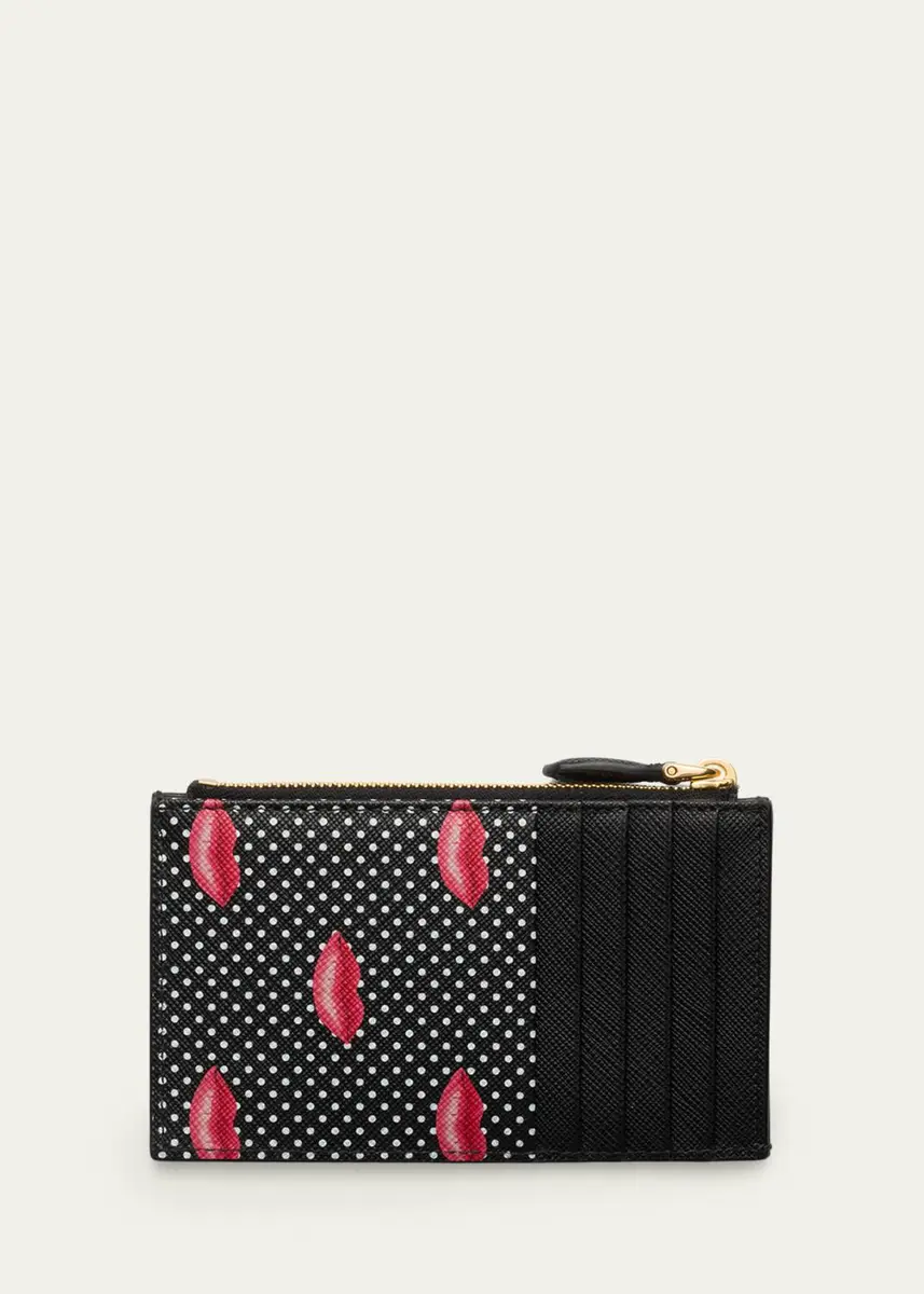 Prada Lips-Print Saffiano Leather Card Holder | Thumbnail 2 Prada Lips-Print Saffiano Leather Card Holder | Thumbnail 2