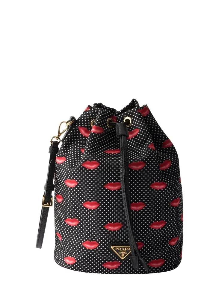 Prada Lips-Print Re-Nylon Pouch Bag | Image 1 Prada Lips-Print Re-Nylon Pouch Bag | Image 1
