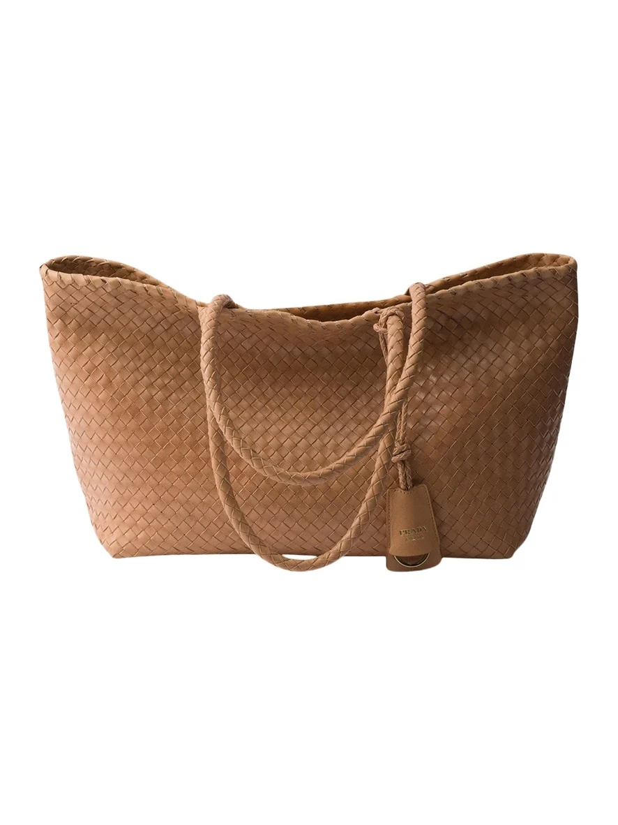 Prada Madras Woven Leather Tote Bag
