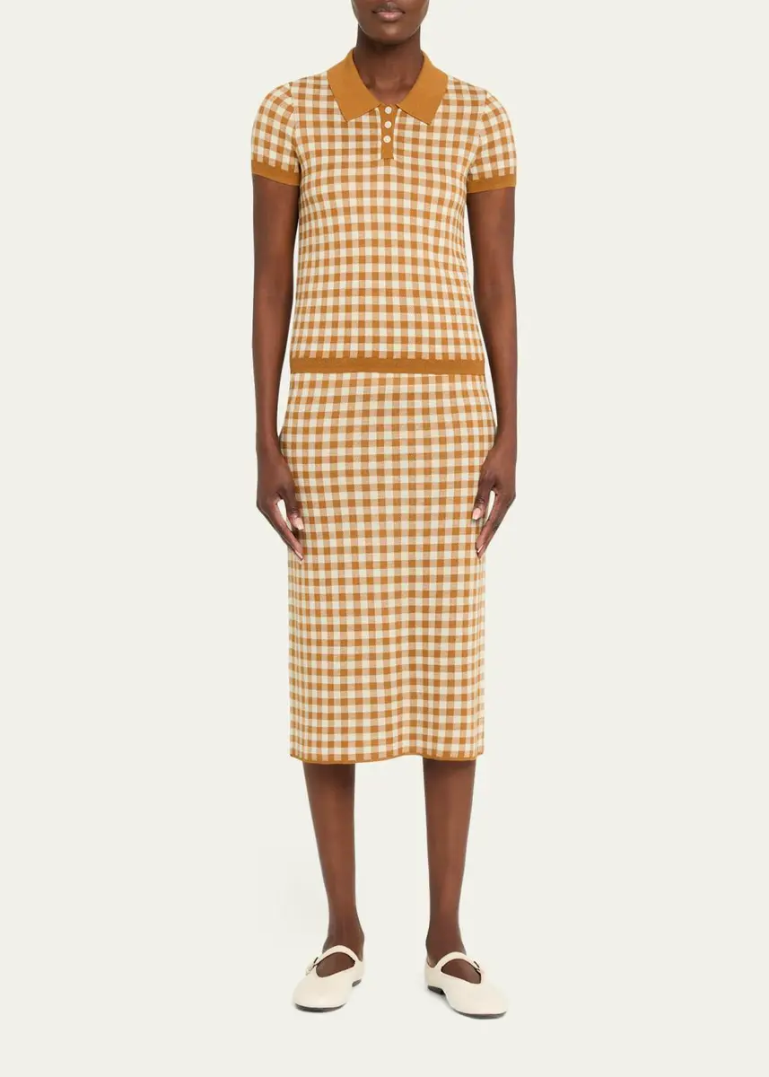 Guest In Residence Gingham Silk-Linen Midi Skirt | Thumbnail 2 Guest In Residence Gingham Silk-Linen Midi Skirt | Thumbnail 2