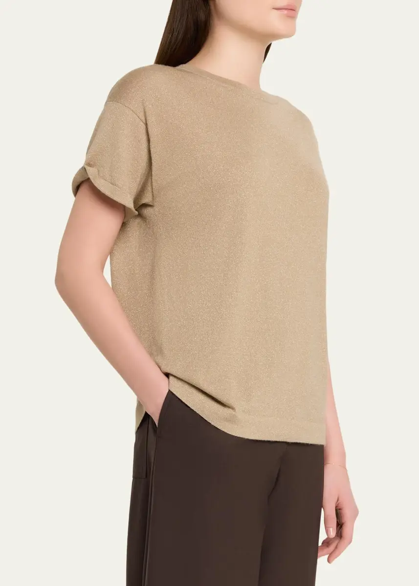 Brunello Cucinelli Shimmering Cashmere Short-Sleeve Crewneck Sweater | Thumbnail 4 Brunello Cucinelli Shimmering Cashmere Short-Sleeve Crewneck Sweater | Thumbnail 4