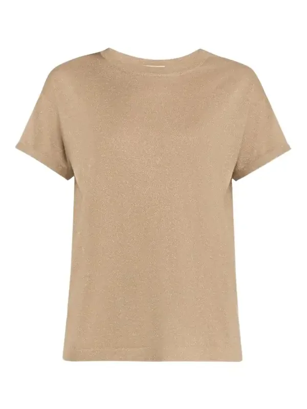 Shimmering Cashmere Short-Sleeve Crewneck Sweater
