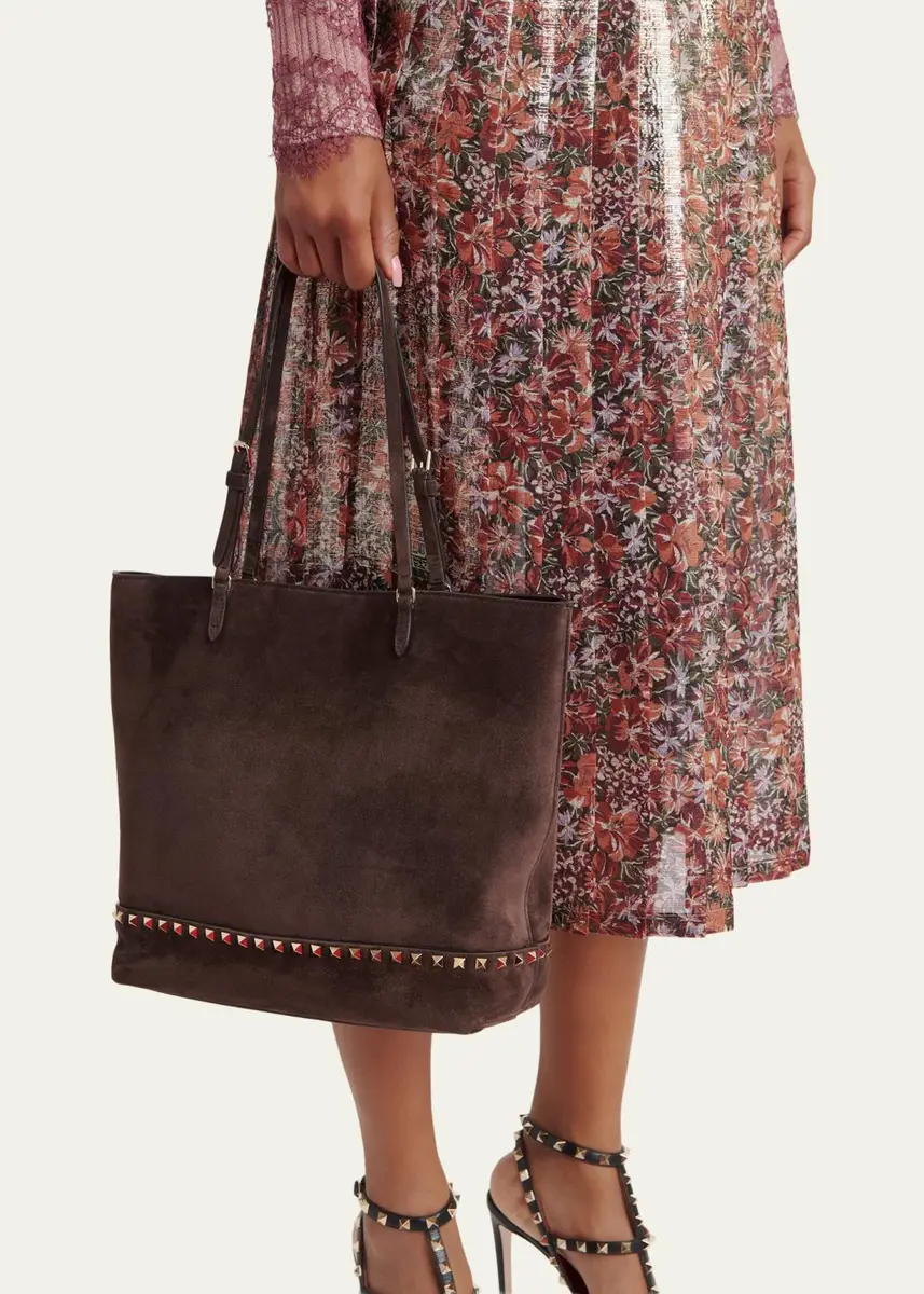 Valentino Garavani Medium Rockstud Suede Tote Bag | Thumbnail 2 Valentino Garavani Medium Rockstud Suede Tote Bag | Thumbnail 2