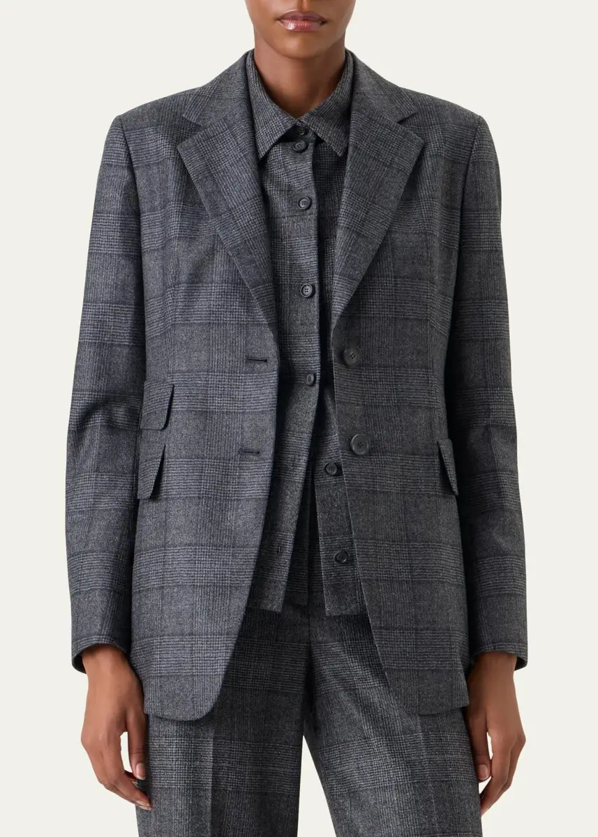 Akris Arie Prince of Whales Wool Flannel Single-Breasted Jacket | Thumbnail 4 Akris Arie Prince of Whales Wool Flannel Single-Breasted Jacket | Thumbnail 4