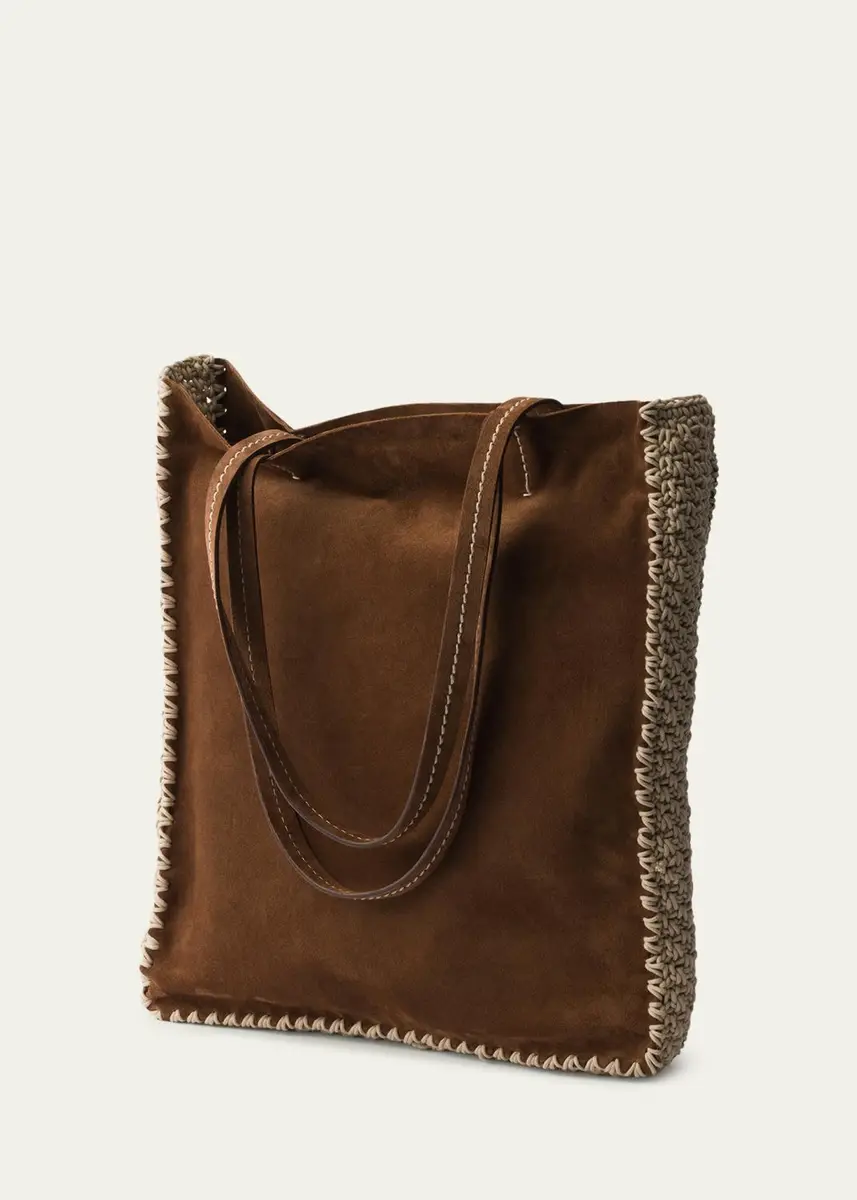 Prada Crochet-Trim Suede Tote Bag | Thumbnail 3 Prada Crochet-Trim Suede Tote Bag | Thumbnail 3