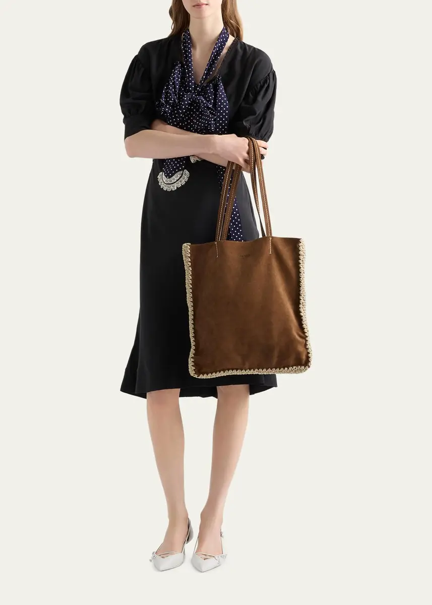 Prada Crochet-Trim Suede Tote Bag | Thumbnail 4 Prada Crochet-Trim Suede Tote Bag | Thumbnail 4