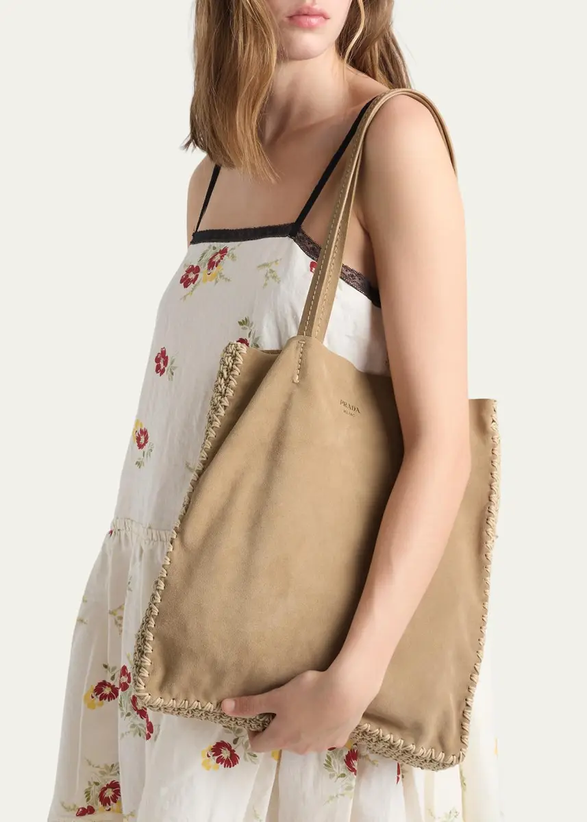 Prada Crochet-Trim Suede Tote Bag | Thumbnail 5 Prada Crochet-Trim Suede Tote Bag | Thumbnail 5