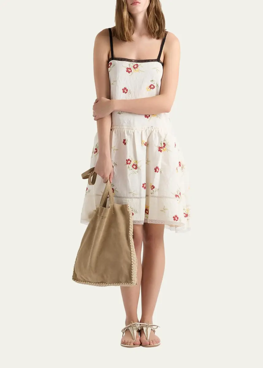Prada Crochet-Trim Suede Tote Bag | Thumbnail 6 Prada Crochet-Trim Suede Tote Bag | Thumbnail 6