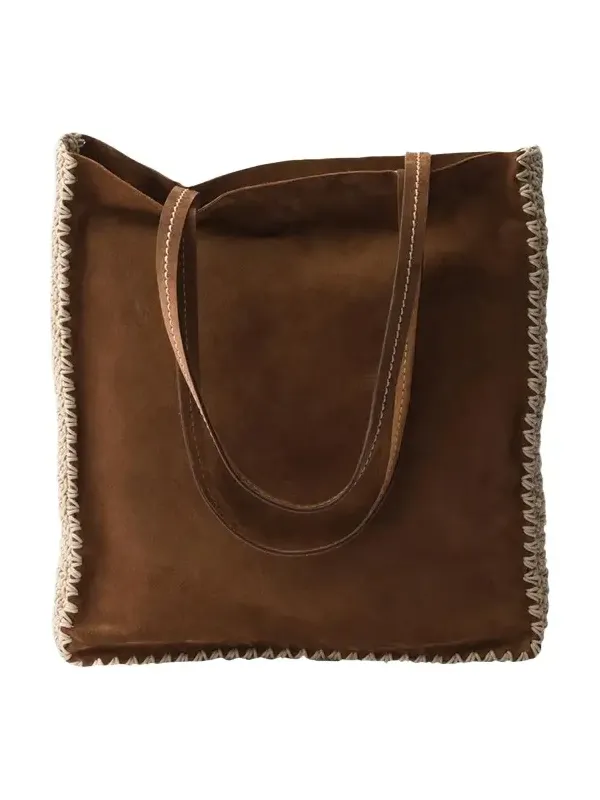 Crochet-Trim Suede Tote Bag
