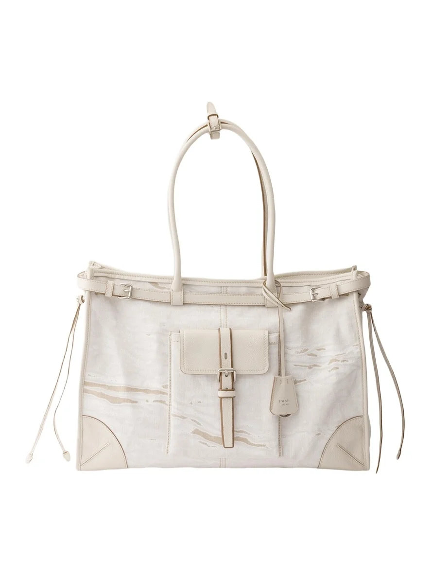 Prada Bonnie Extra-Large Printed Linen & Leather Shoulder Bag