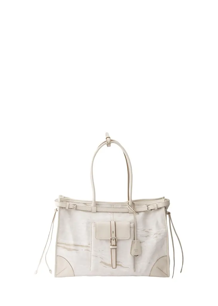 Prada Bonnie Extra-Large Printed Linen & Leather Shoulder Bag | Image 1 Prada Bonnie Extra-Large Printed Linen & Leather Shoulder Bag | Image 1