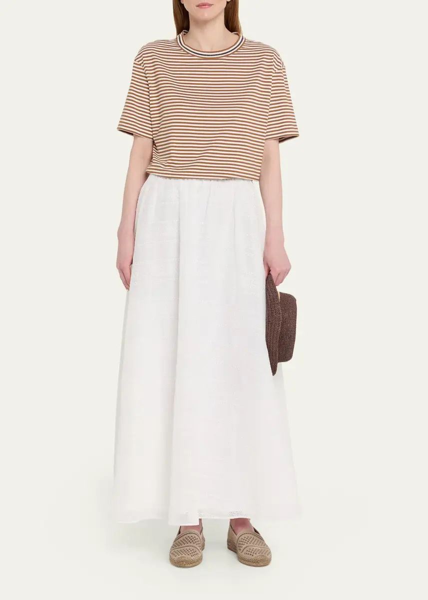Brunello Cucinelli Monili Trim Striped Cotton T-Shirt | Thumbnail 2