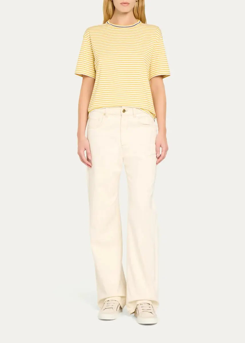 Brunello Cucinelli Monili Trim Striped Cotton T-Shirt | Thumbnail 6