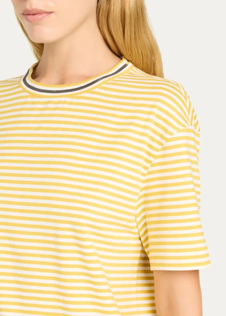 Brunello Cucinelli Monili Trim Striped Cotton T-Shirt | Thumbnail 9