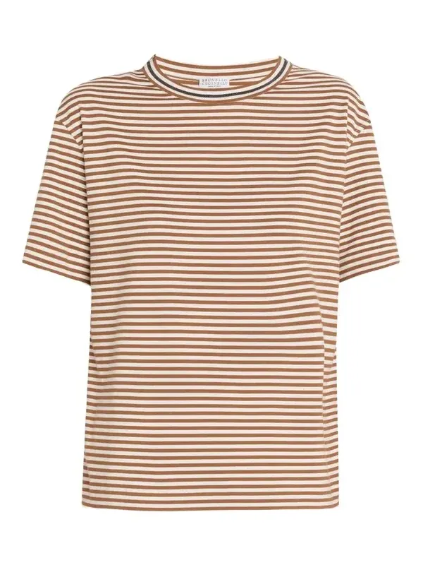 Monili Trim Striped Cotton T-Shirt