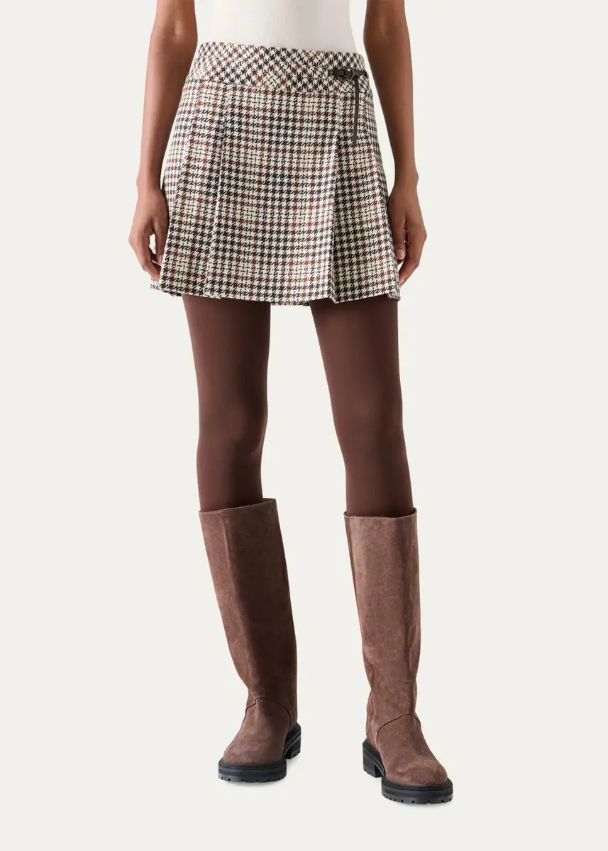 Akris punto Houndstooth Tweed Wool-Blend Mini Kilt Skirt | Thumbnail 2