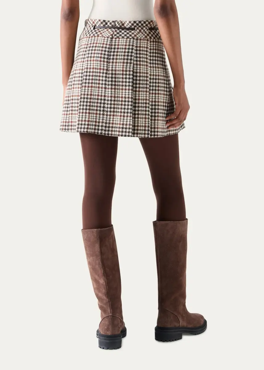 Akris punto Houndstooth Tweed Wool-Blend Mini Kilt Skirt | Thumbnail 3