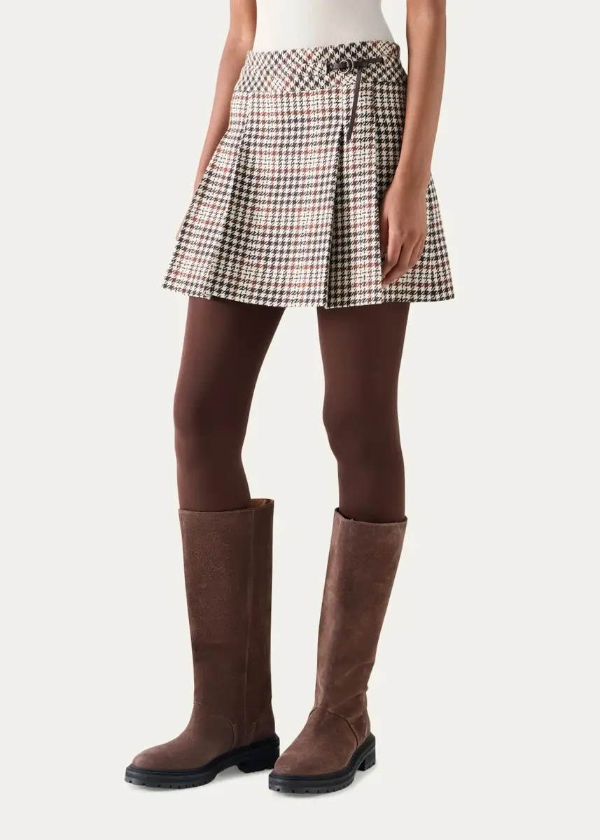 Akris punto Houndstooth Tweed Wool-Blend Mini Kilt Skirt | Thumbnail 4